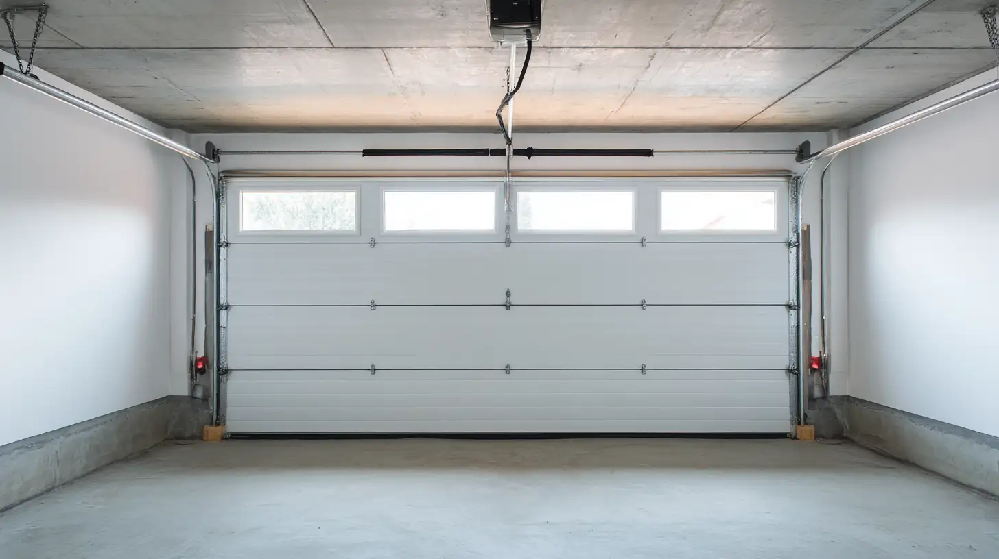 Garage door defender locking bar installed across bottom of garage door interior