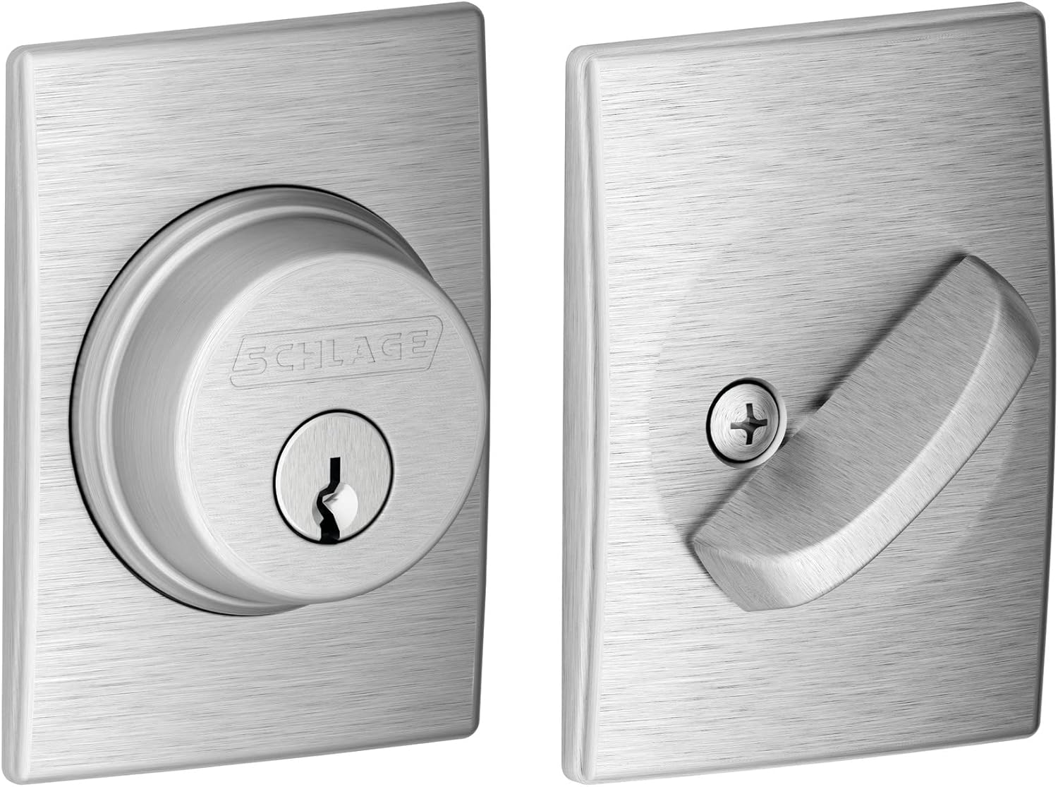 Schlage B60N deadbolt installed on exterior door with strike plate