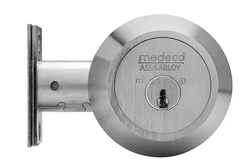 Medeco Maxum high-security strike plate with box design and 2-inch screws